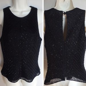 Carmen Marc Valvo Black Beaded Lace Top